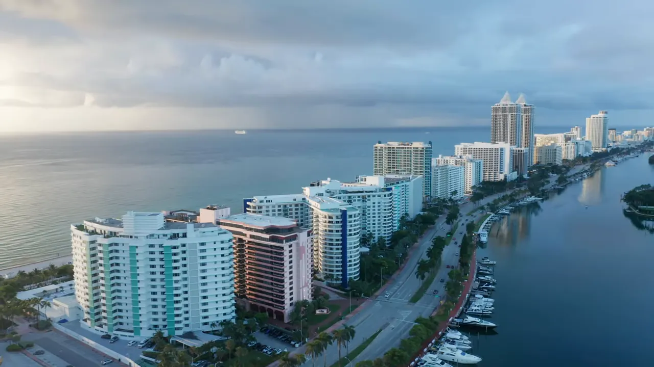 aerial view of miami beach with large MIAMI text overlay
