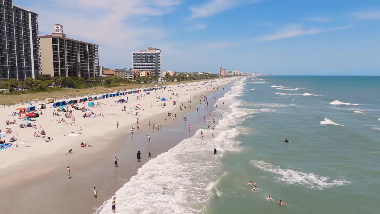 Wide Google Maps view of Myrtle Beach and the Grand Strand coastline with towns and highways