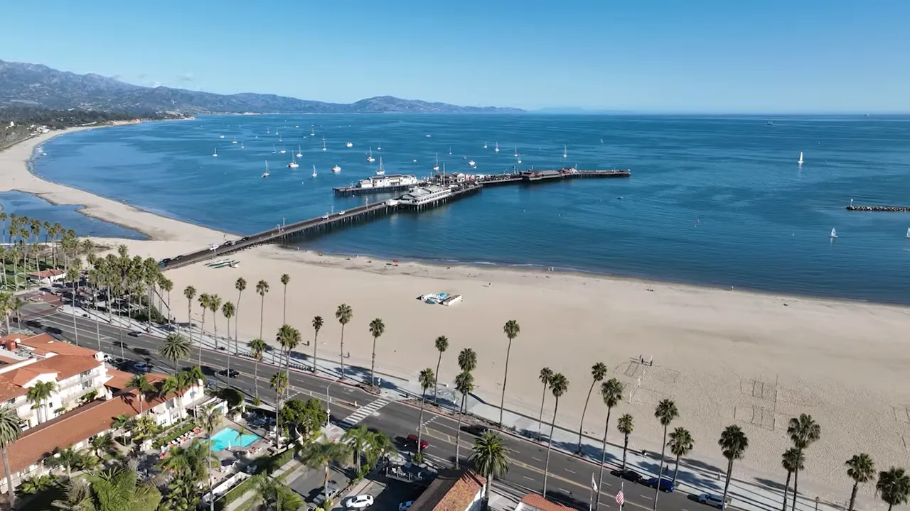 aerial coastline with text saying California is genuinely beautiful