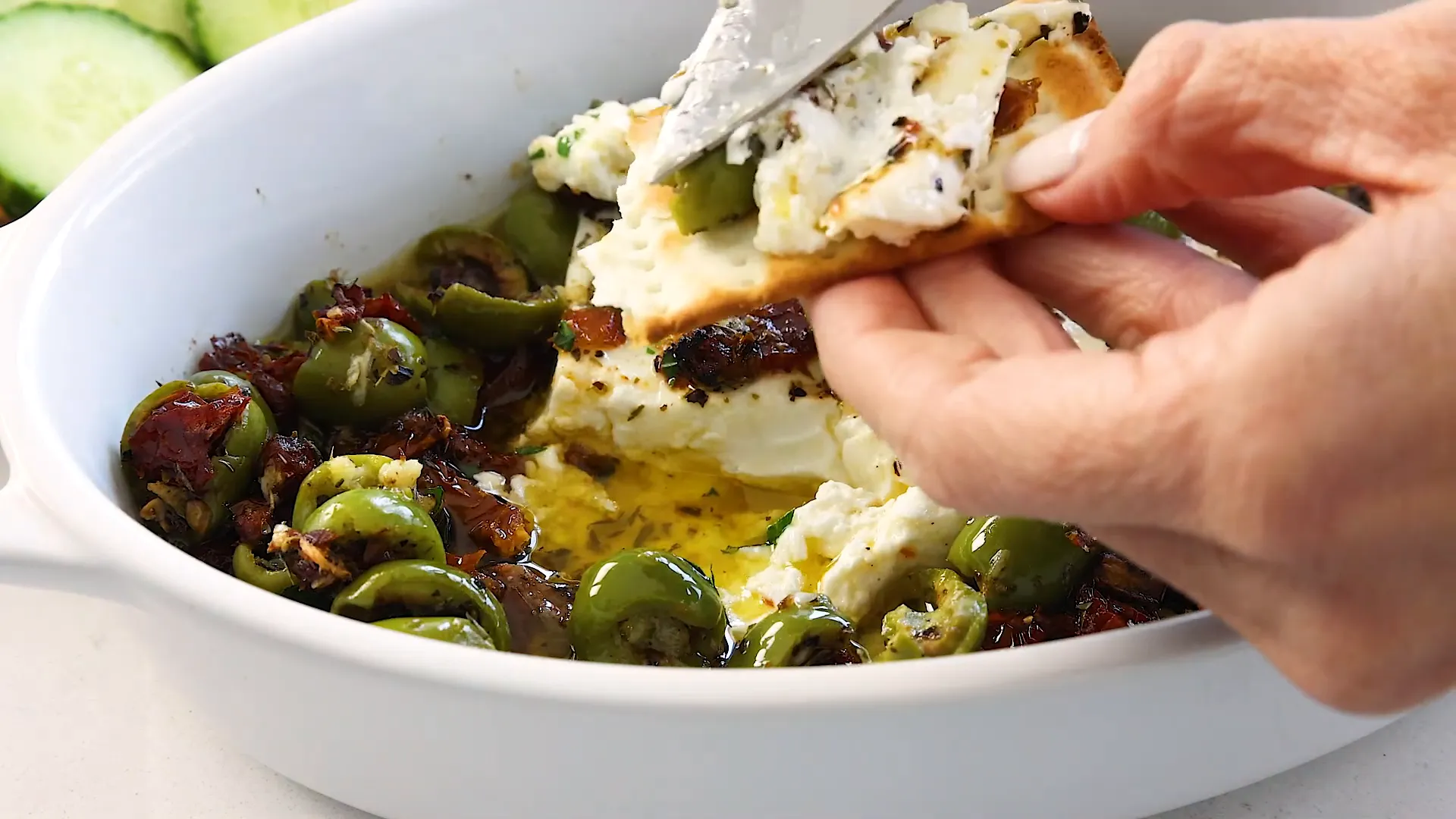 Baked feta right out of the oven.