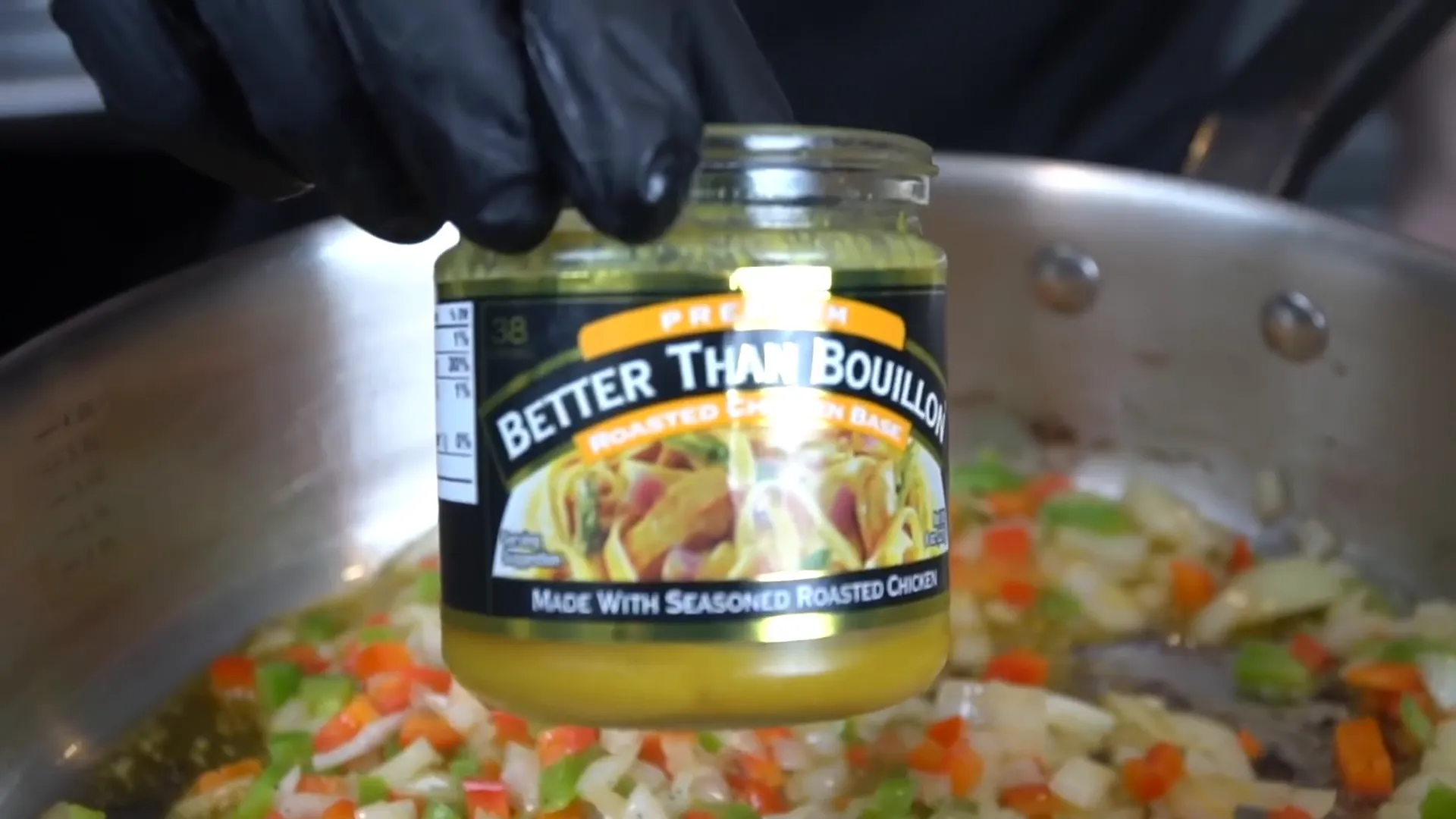 Adding chicken base to veggies