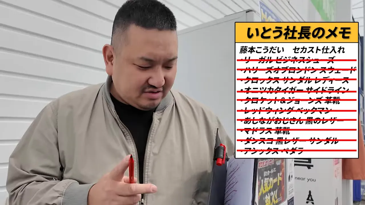 メモ一覧の各項目に赤線が引かれ、検証した候補が次々と消し込まれている場面