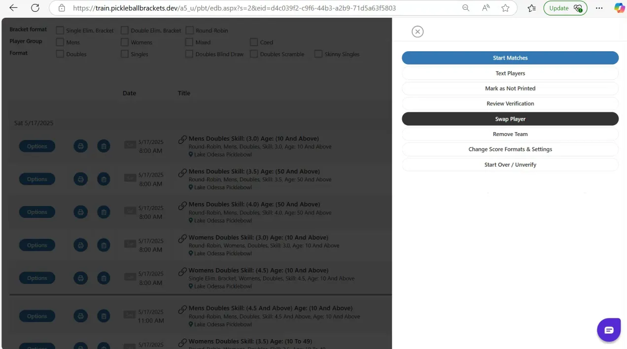 Additional options menu in live console