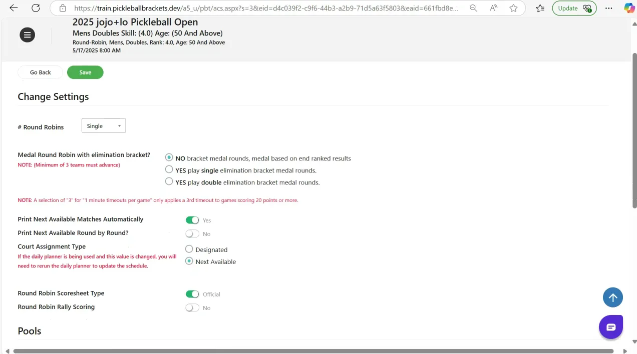 Changing score formats and settings in live console