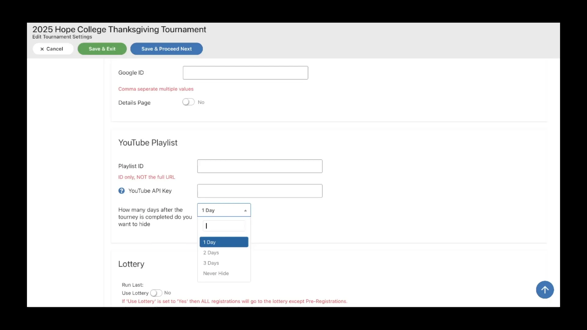 Settings to hide watch button after tournament