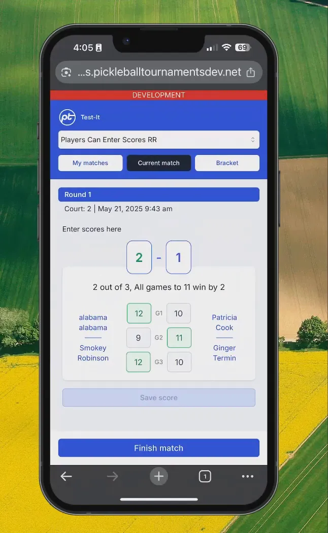 Editing entered scores before finishing the match