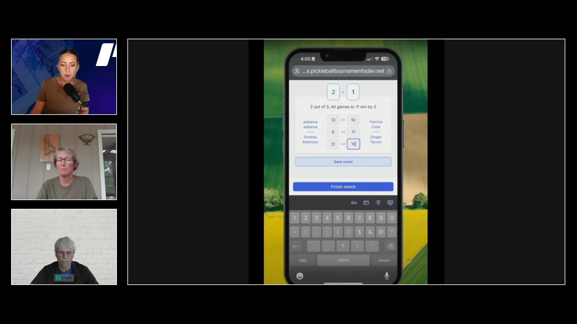Player score entry interface on phone