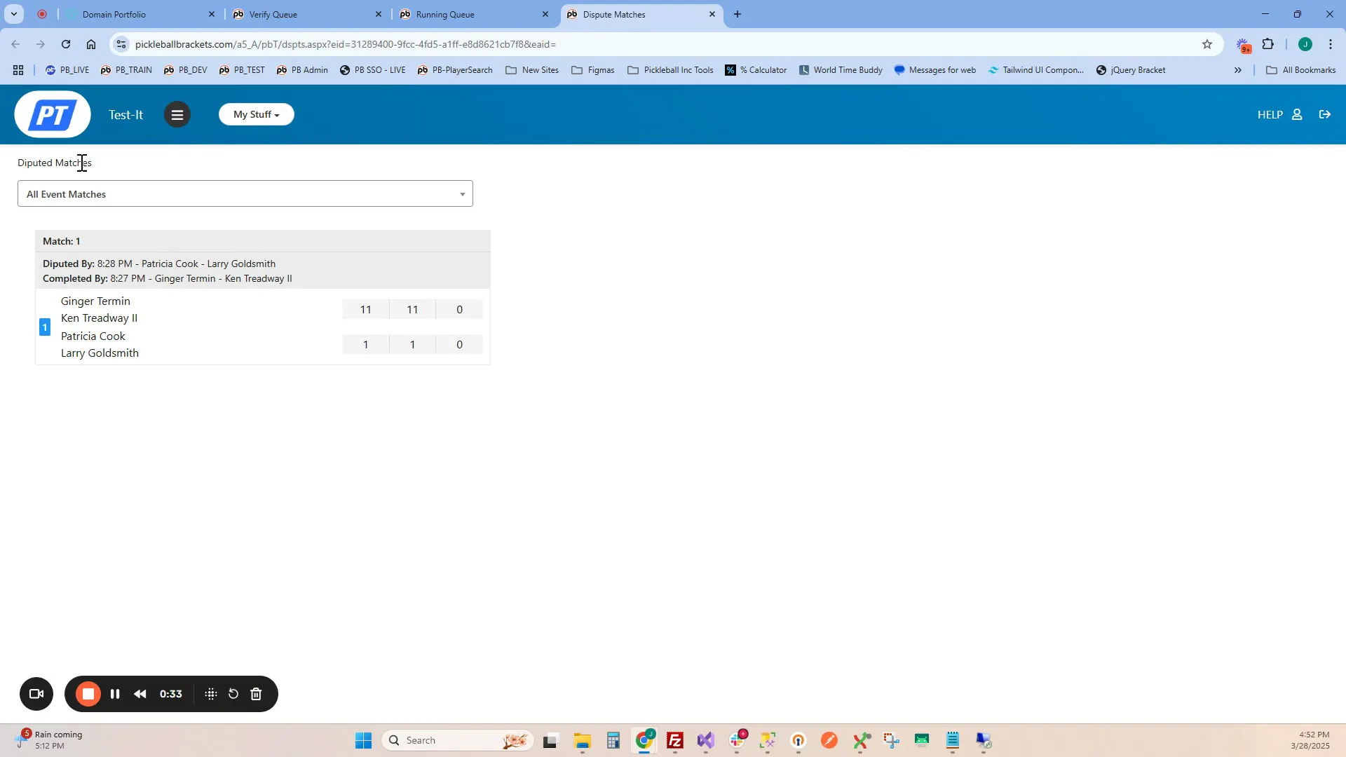 Dispute button and dispute management screen