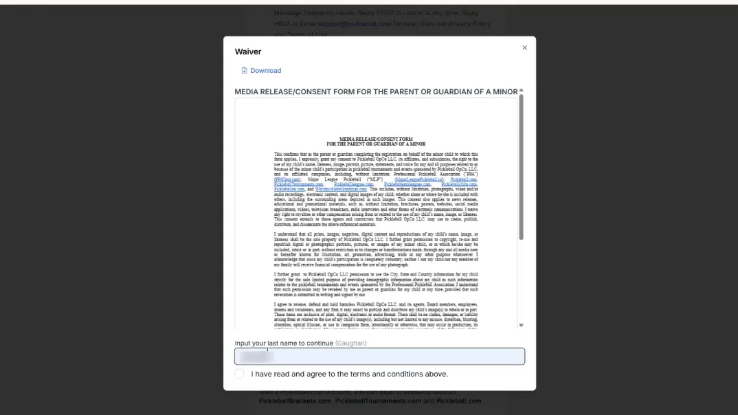 Media release and consent form page displayed for parent review and signature