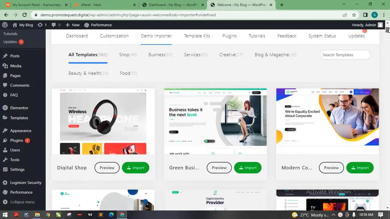 Previewing demo templates in Flux Pro
