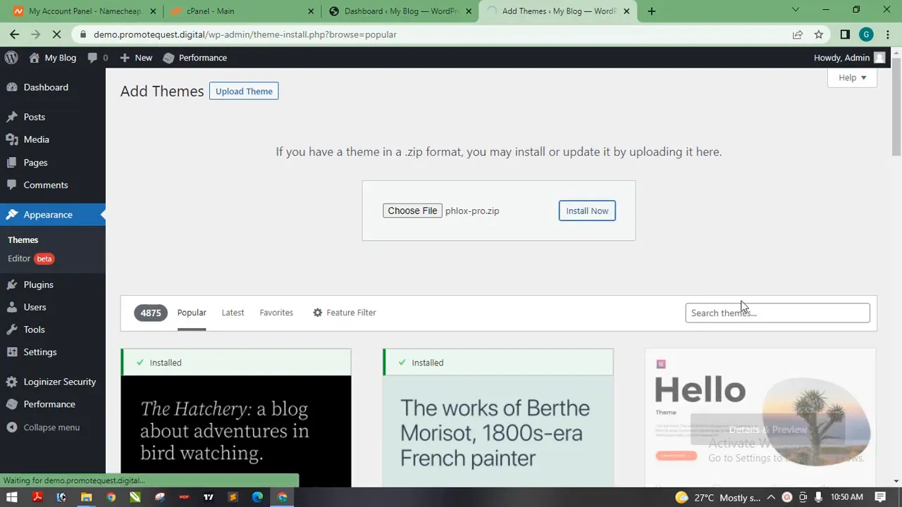 Installing the theme on WordPress