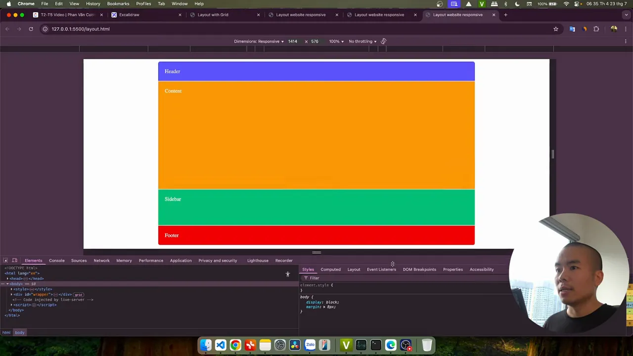 Giao diện một cột với header, content, sidebar và footer xếp dọc