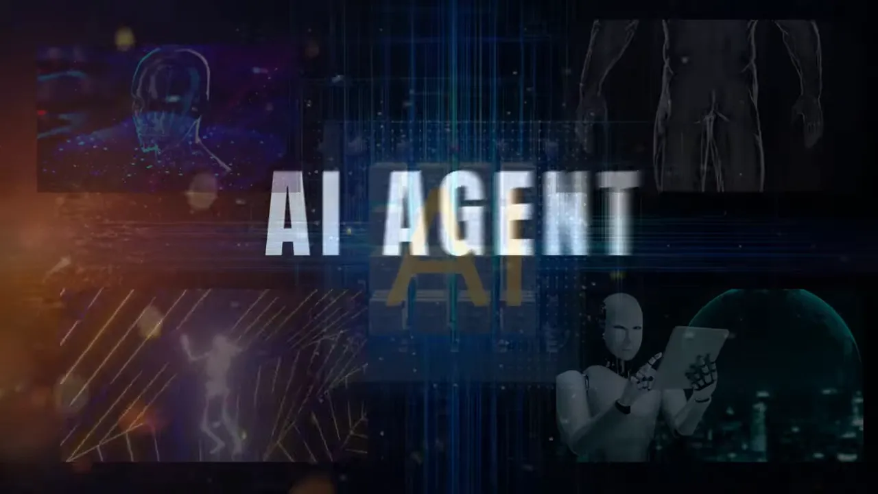 片頭動畫畫面顯示 AI AGENT 大字，右下角有機器人使用平板的圖示