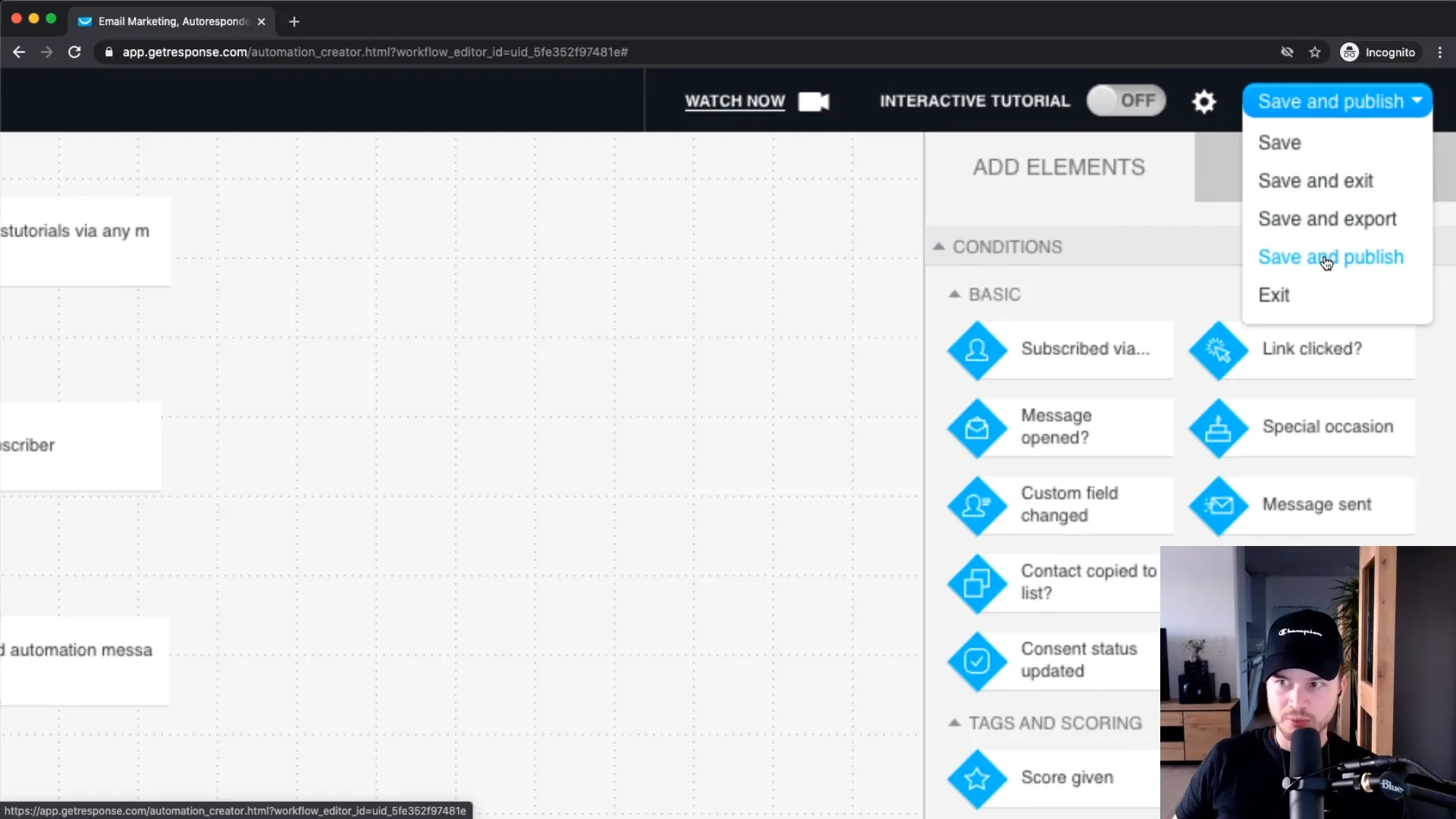 Email automation workflow in GetResponse