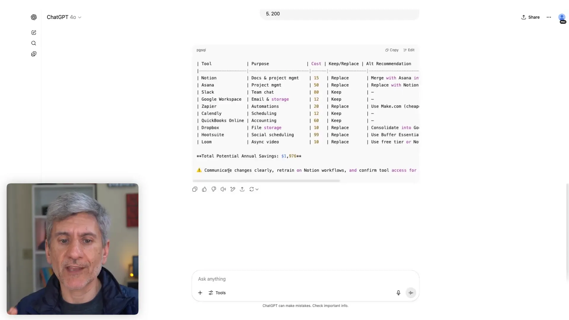 Tool stack optimizer results showing recommended changes and savings
