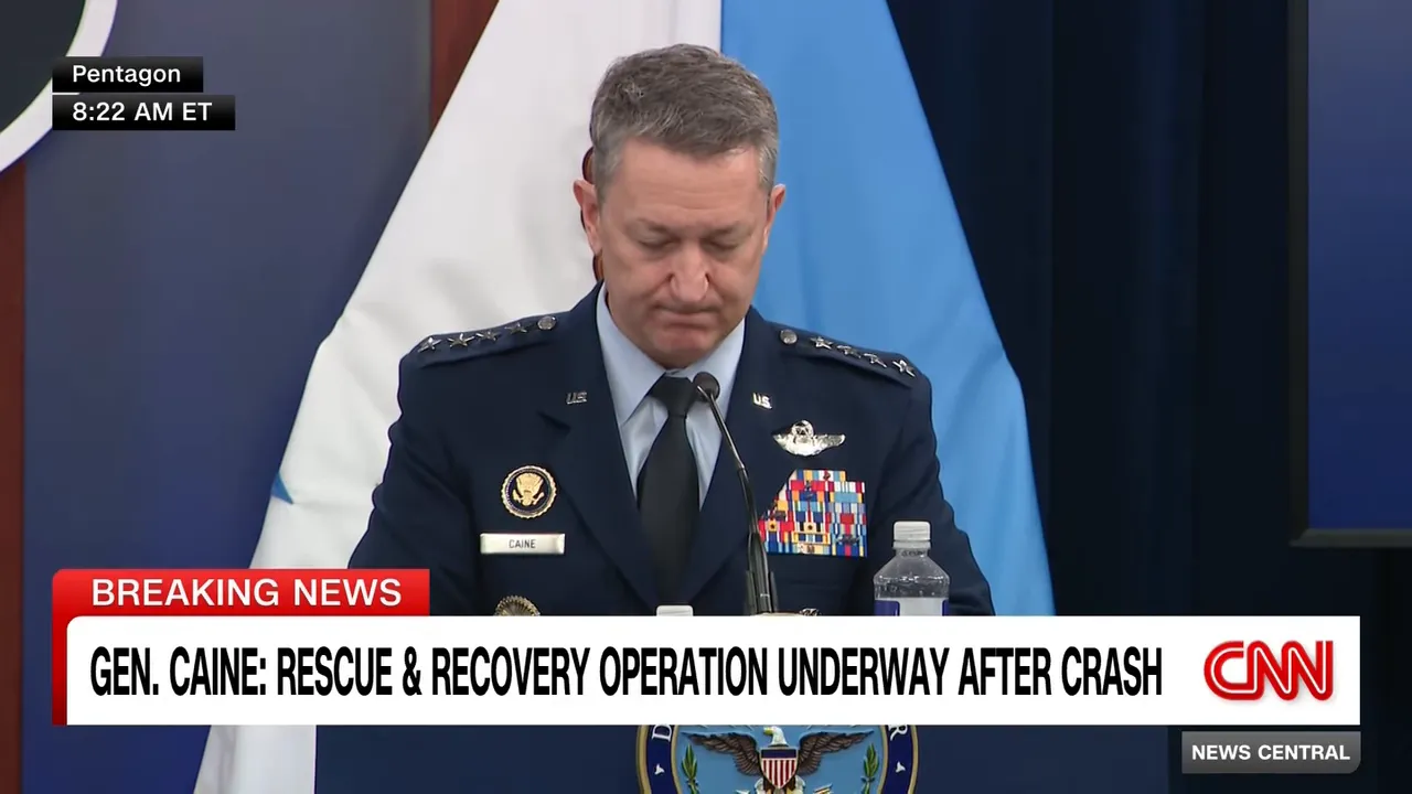 General Caine bei Pentagon-Pressebriefing mit 'Rescue & Recovery' Breaking-News-Banner