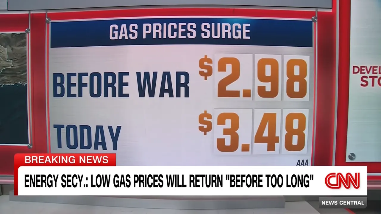TV-Grafik zeigt Benzinpreise vor dem Krieg $2.98 und heute $3.48