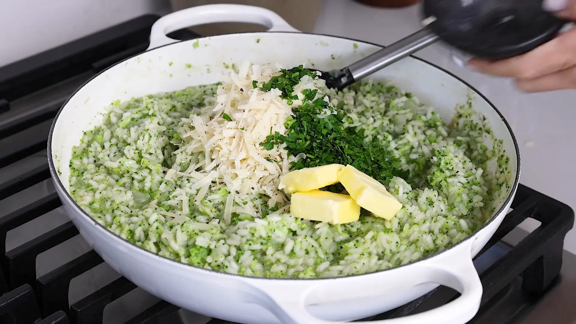 Adding butter and parsley