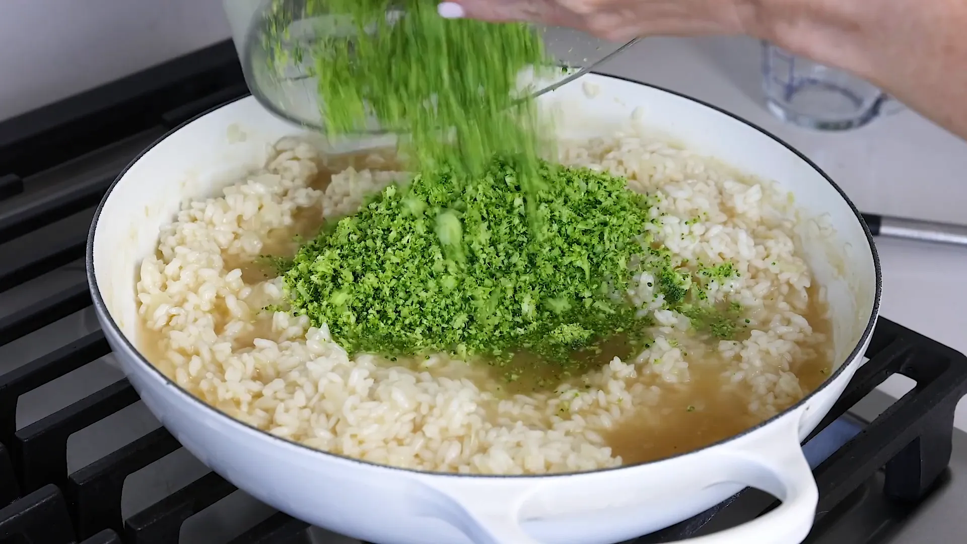 Adding broccoli rice to risotto