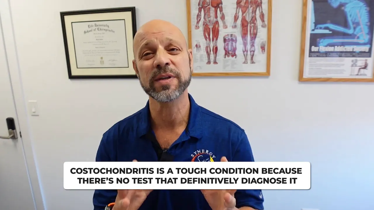 clinician explaining that costochondritis has no definitive test with on-screen caption