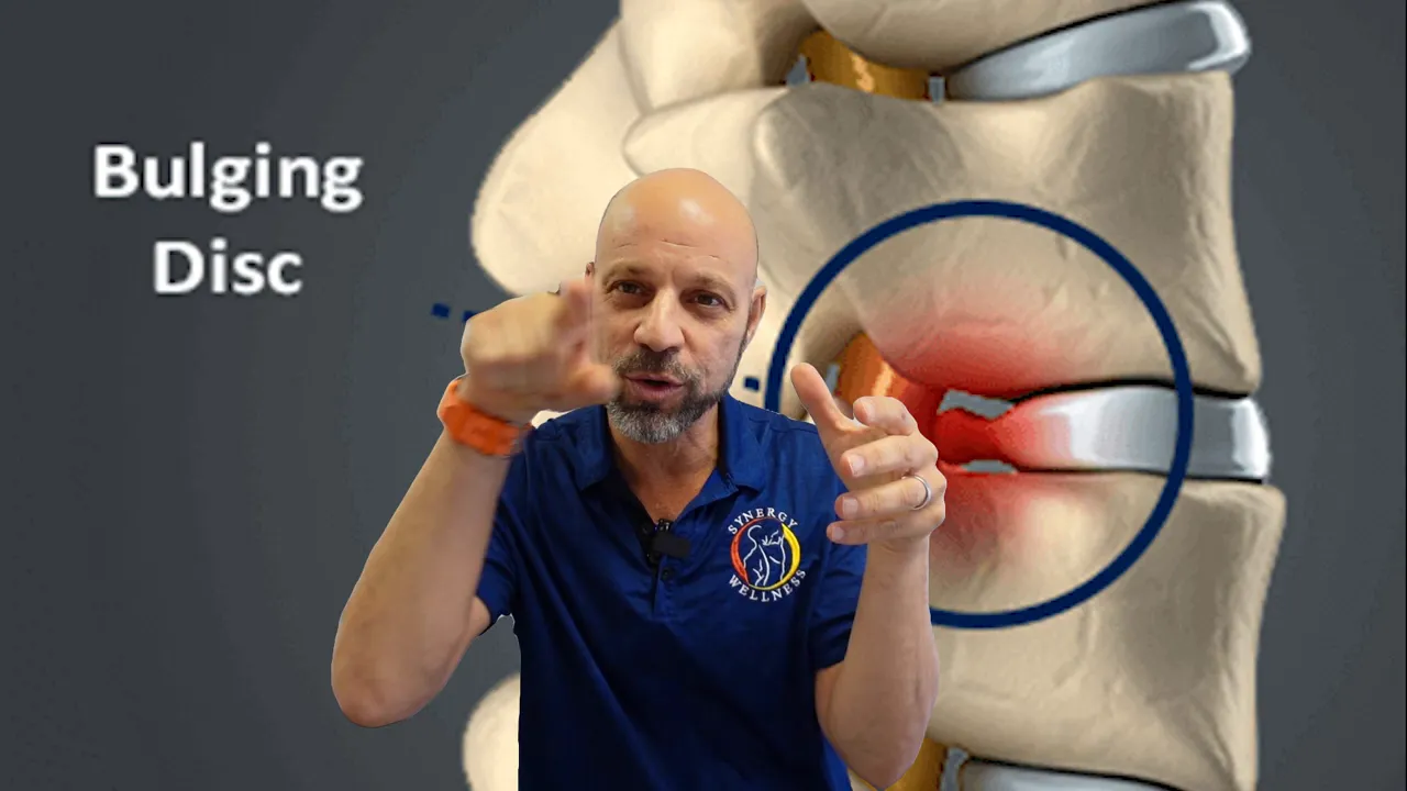 Diagram showing spinal disc pushing against outer fibrous layer