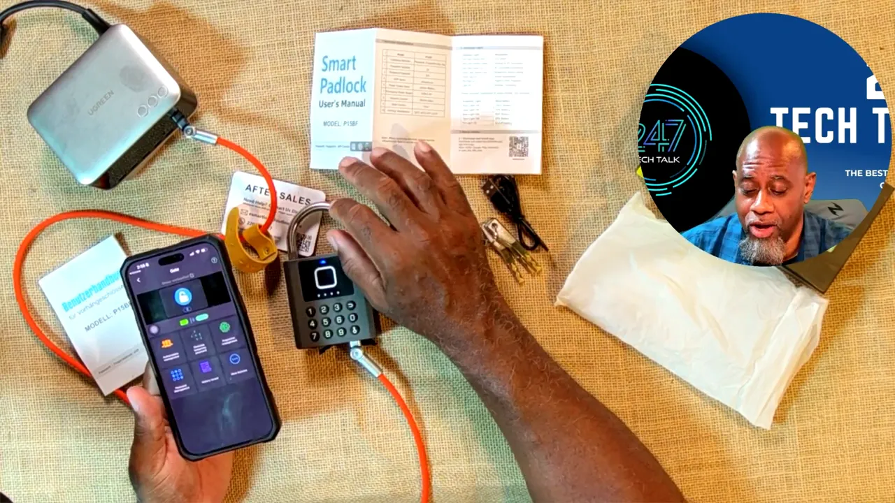 Phone displaying smart lock app controls beside the keypad lock