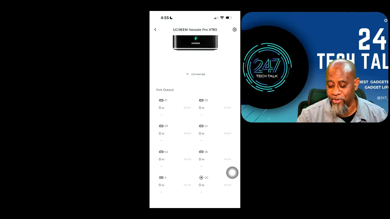 UGREENConnect device page showing the charger and port power readings