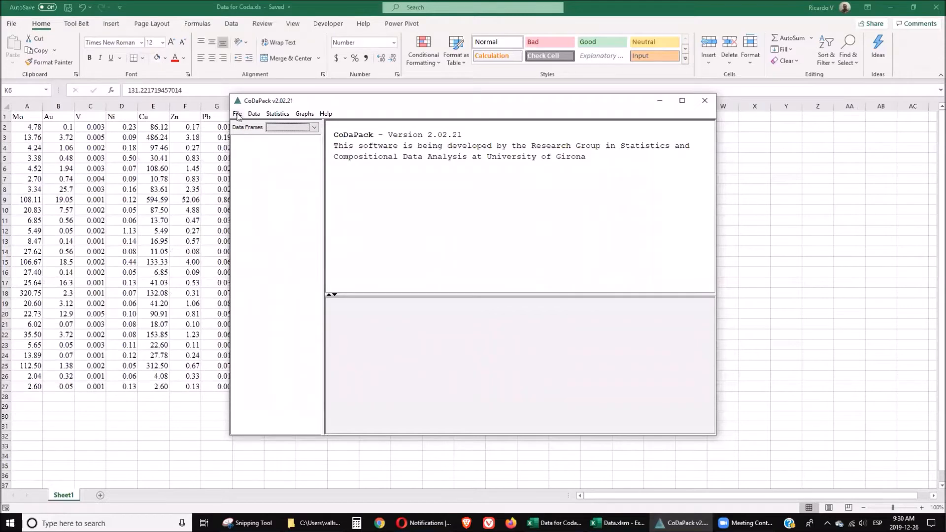Importing Data into CoDaPack