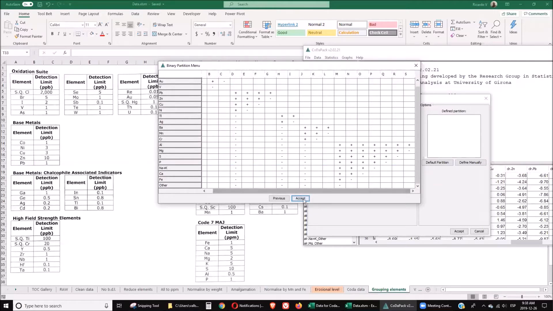 Grouping Elements in CoDaPack