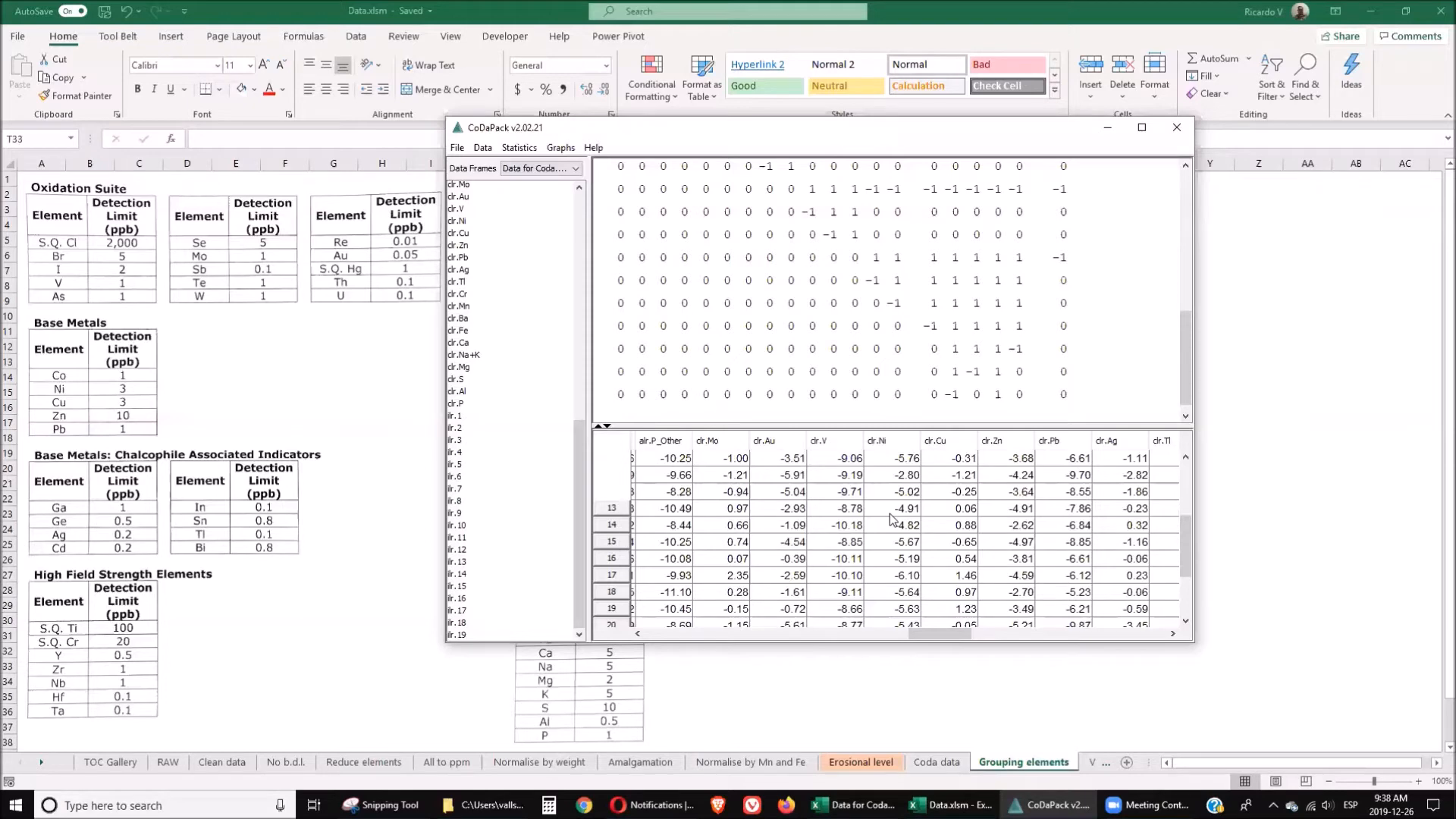 Exporting Data from CoDaPack