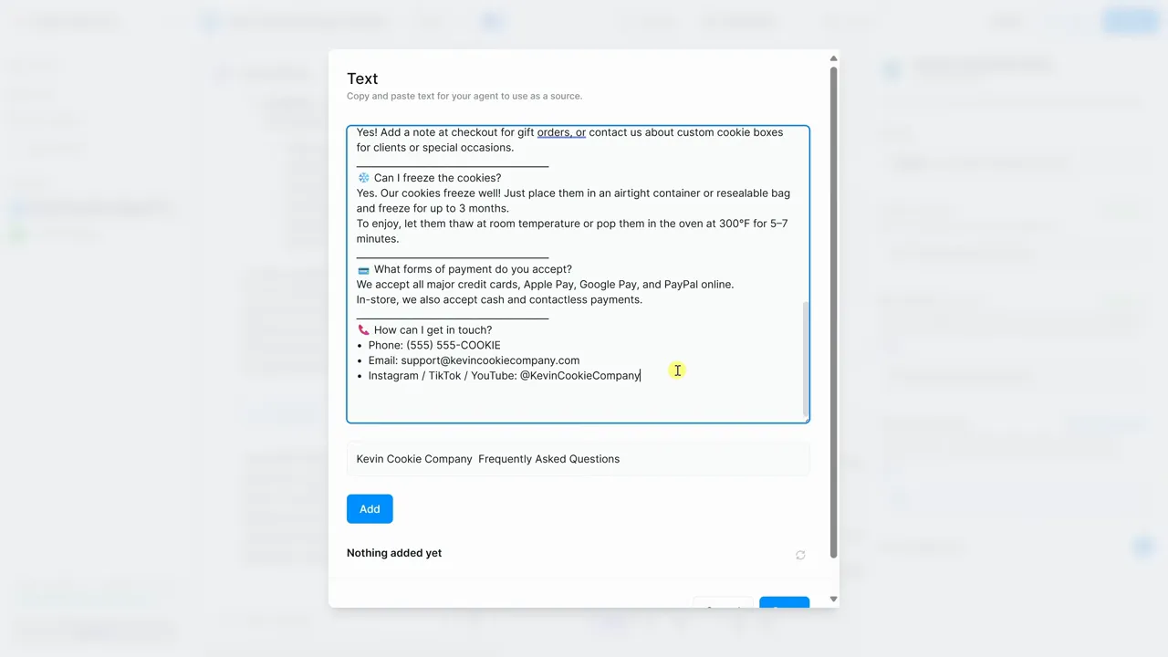 Pasting FAQ text into the knowledge base