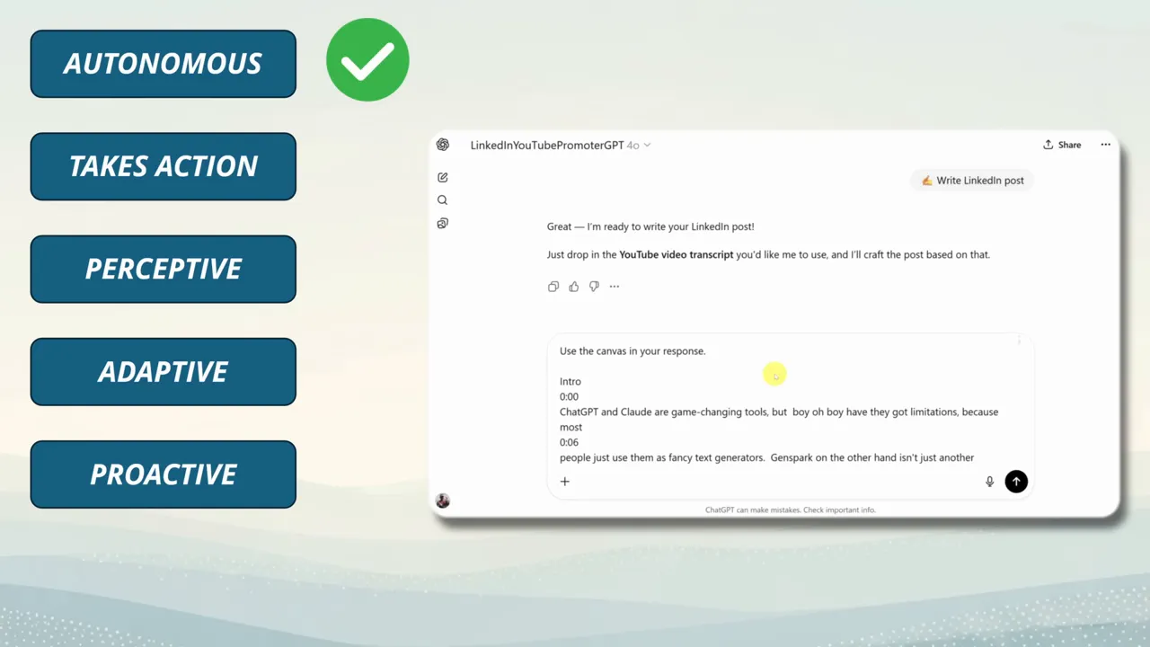 Custom GPT building a LinkedIn post from a transcript
