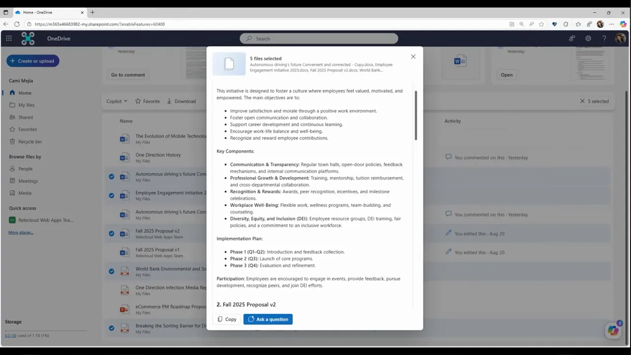 Selecting multiple files and asking Copilot to summarize them