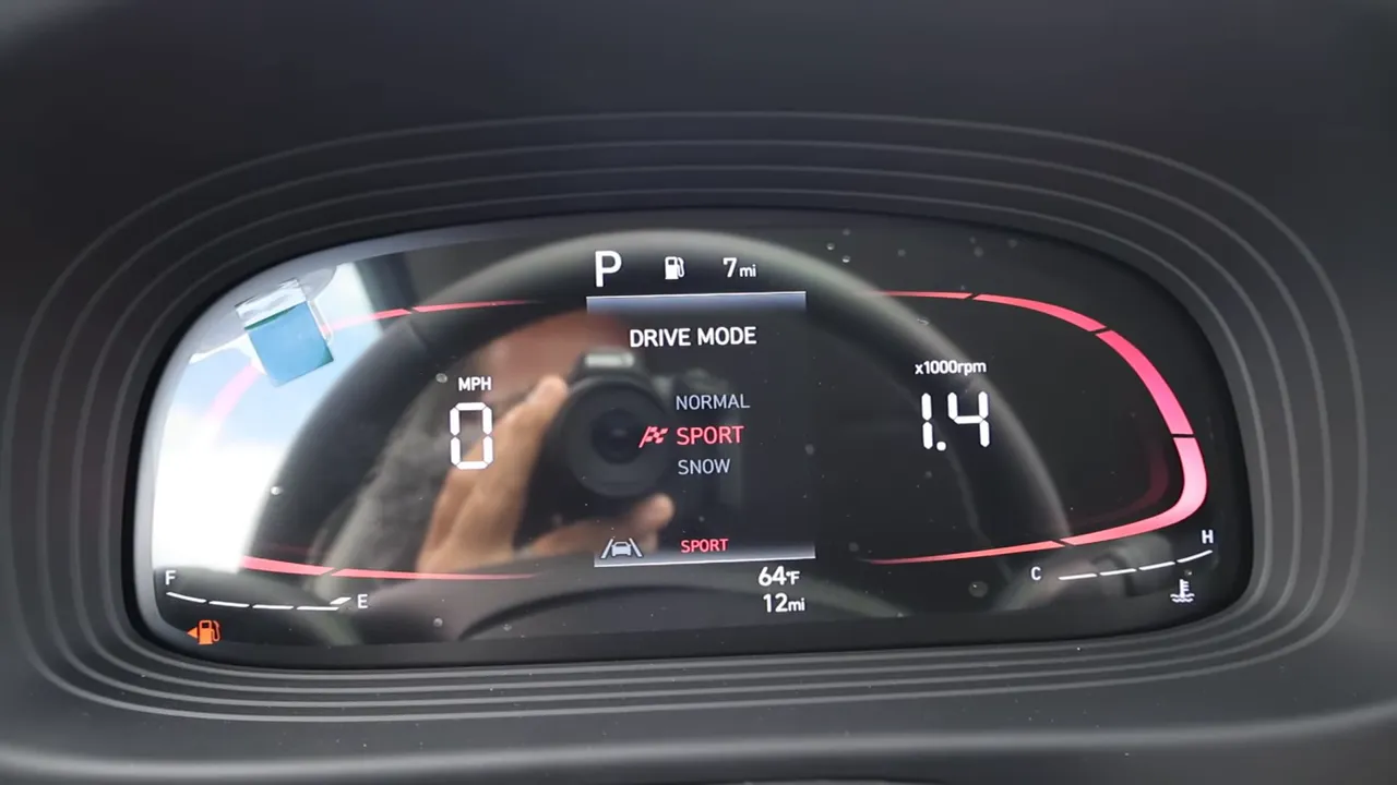 Hyundai Venue instrument cluster showing Drive Mode selection (Normal, Sport, Snow)
