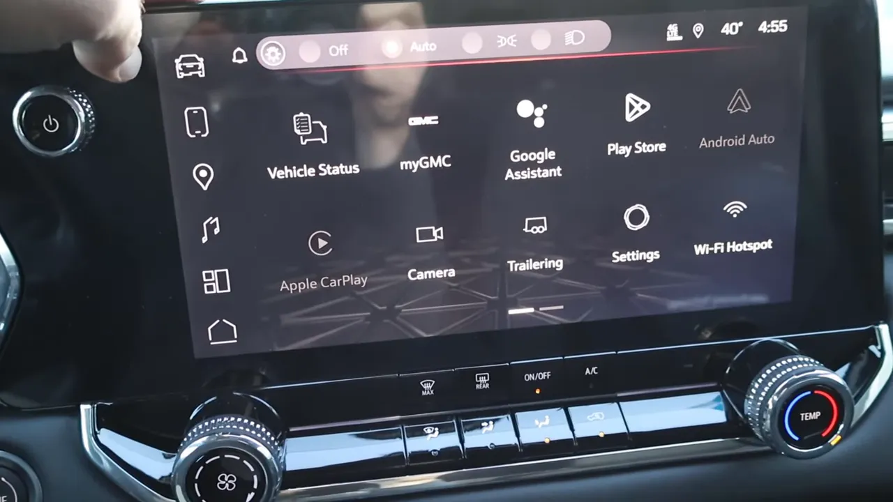 GMC Canyon infotainment home screen showing vehicle apps and connectivity options