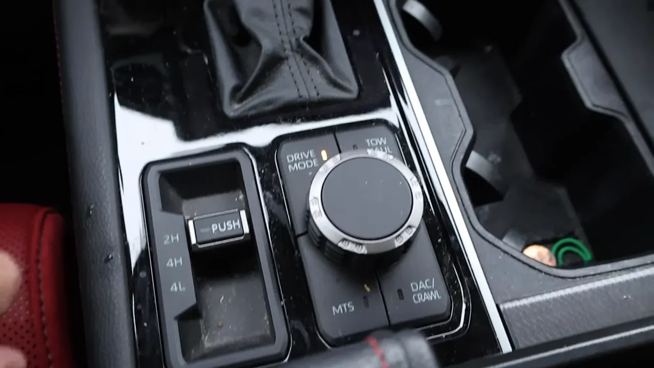 Toyota Sequoia drive mode dial on center console showing MTS and DAC/Crawl labels