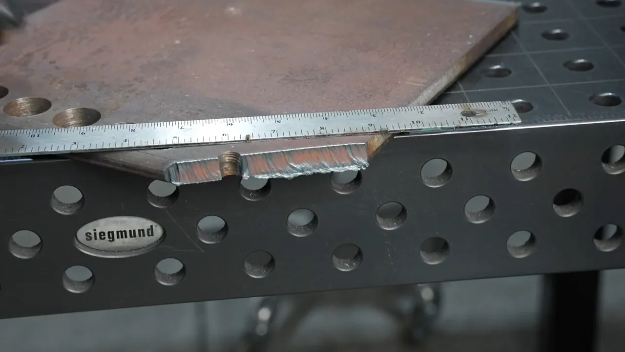 Close up of plasma cut edge showing cut quality