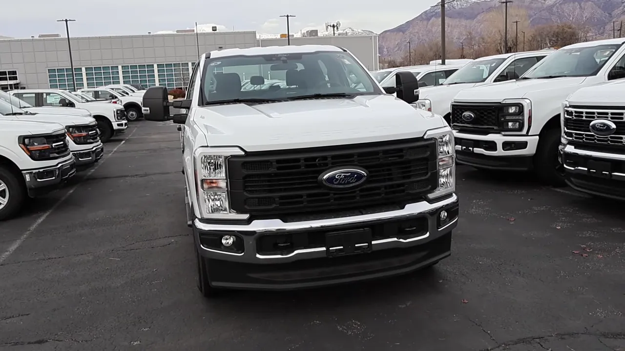 2026 Ford F-250 XL front view showing grille, headlights and bumper