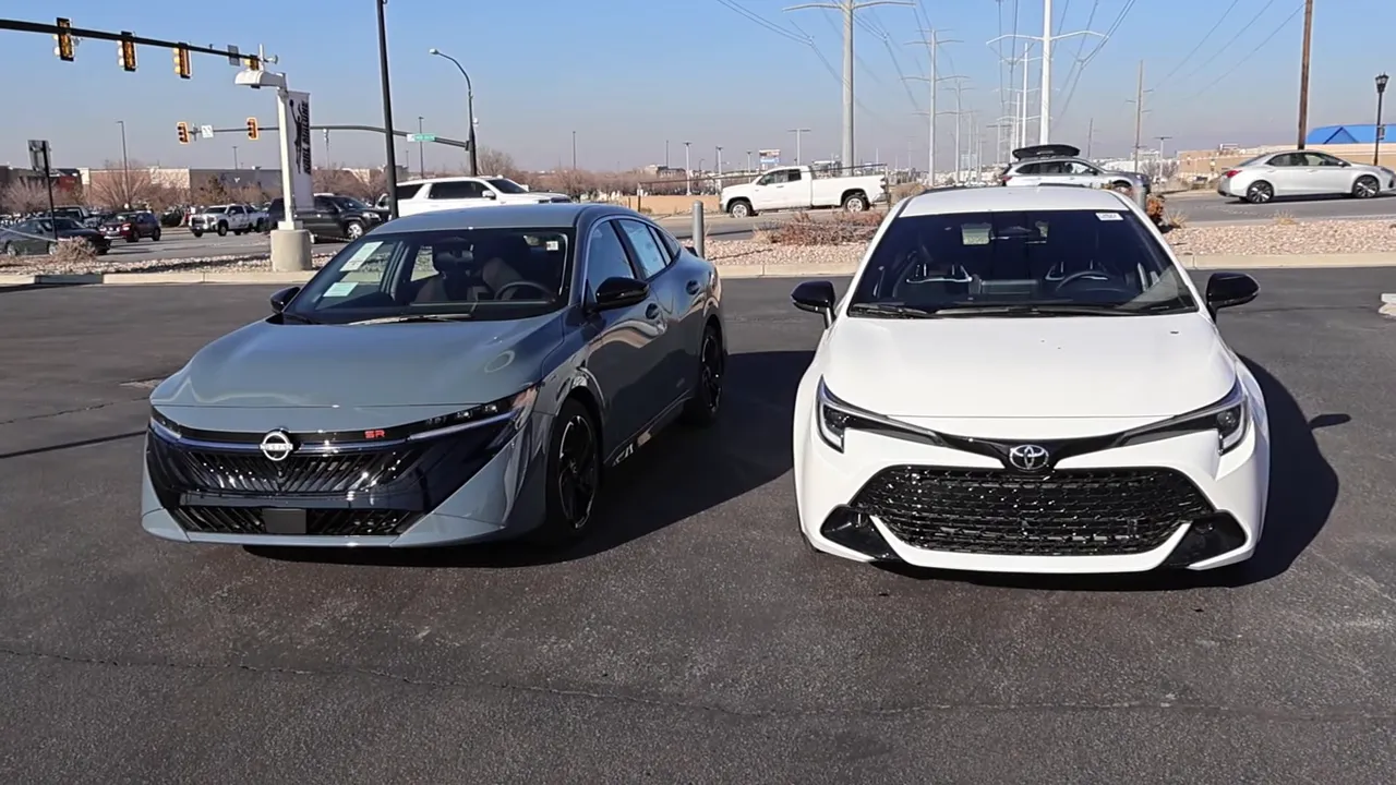 2026 Nissan Sentra and 2026 Toyota Corolla front view side-by-side