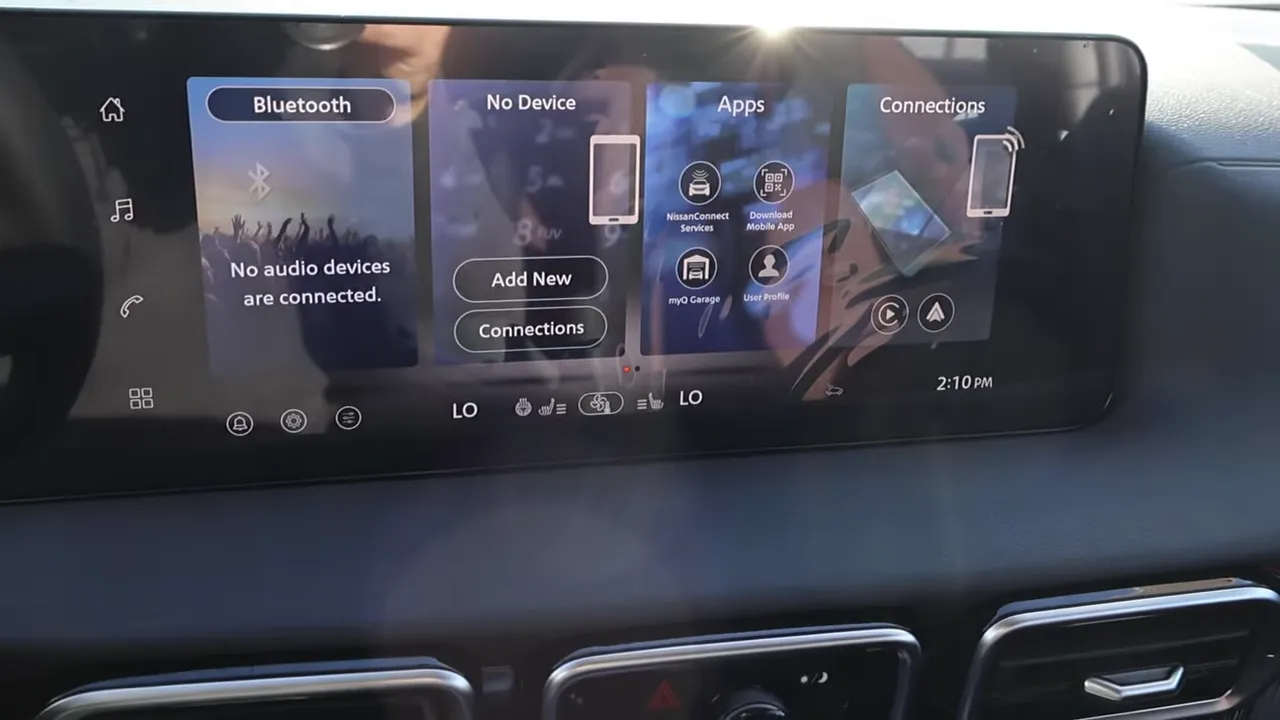 Nissan Sentra large central infotainment display showing Bluetooth, apps, and connections