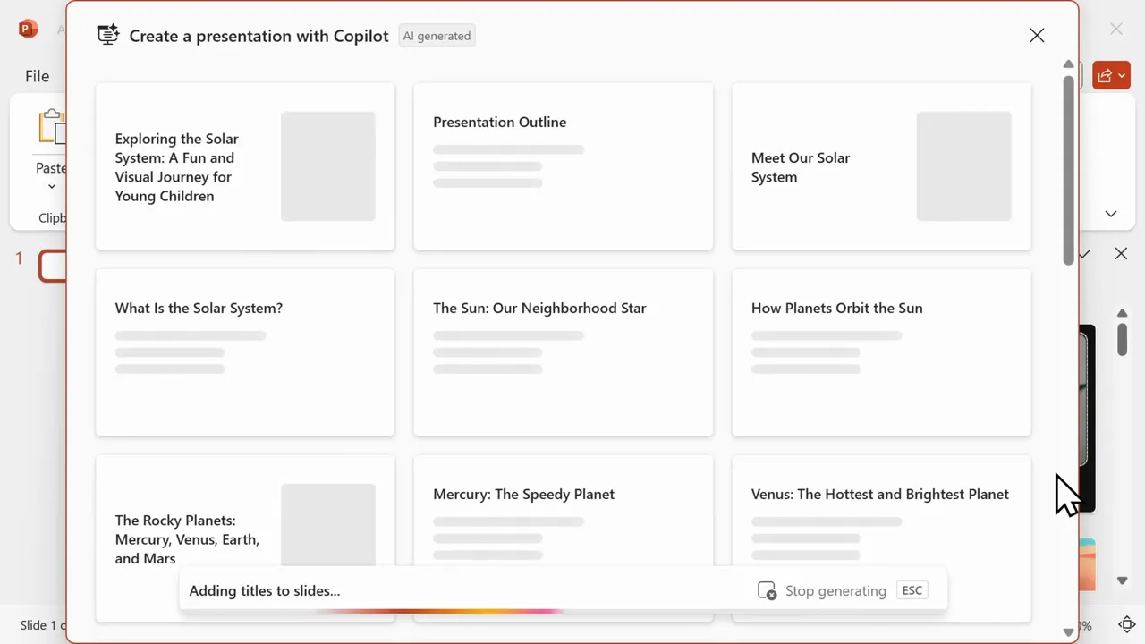 Preview of slide-by-slide breakdown before generating slides