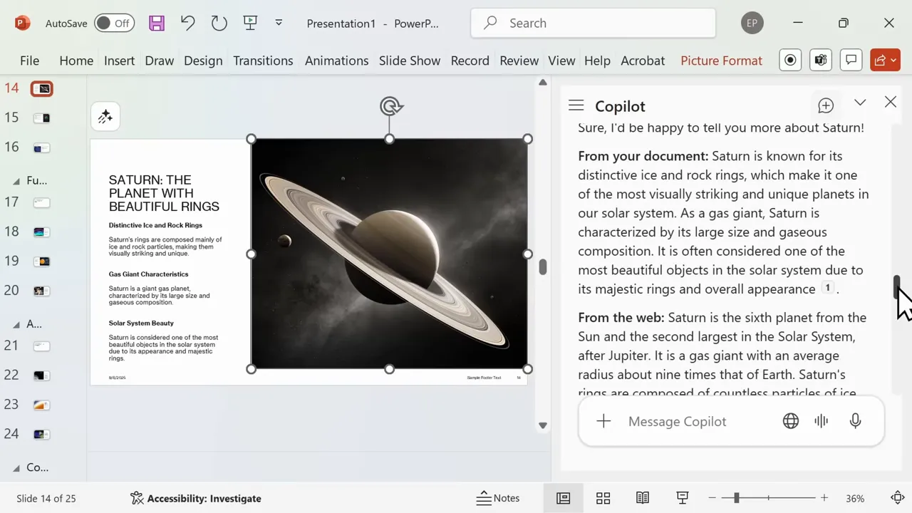 Asking Copilot for more information about Saturn