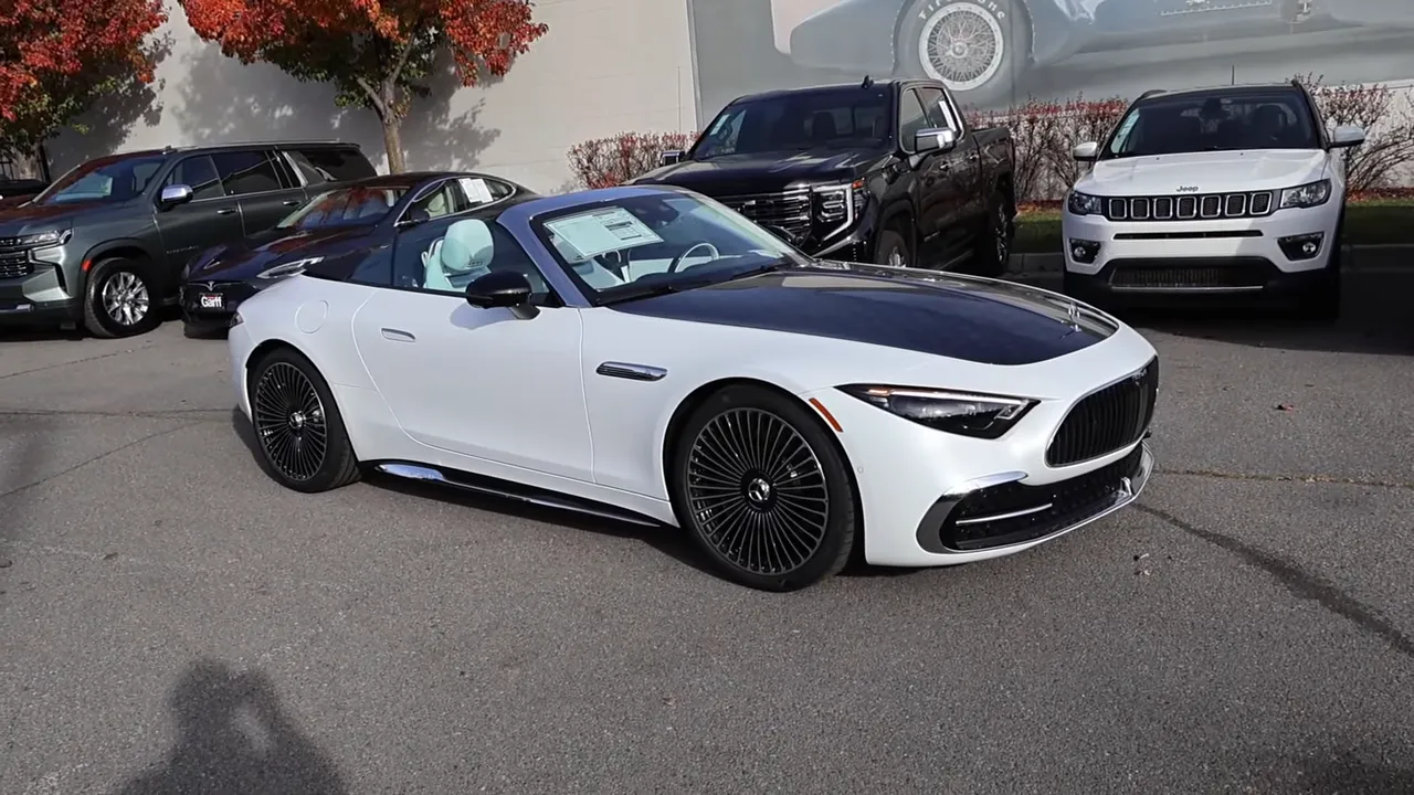 Front three-quarter view of Maybach SL680 convertible with roof down