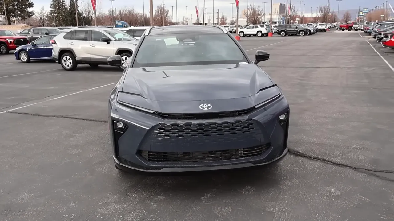 Front view of 2026 Toyota Crown Signia showing split headlights, painted front fascia and Toyota badge