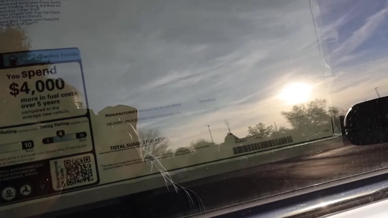 Sequoia window sticker with $4,000 fuel cost callout and MSRP details visible