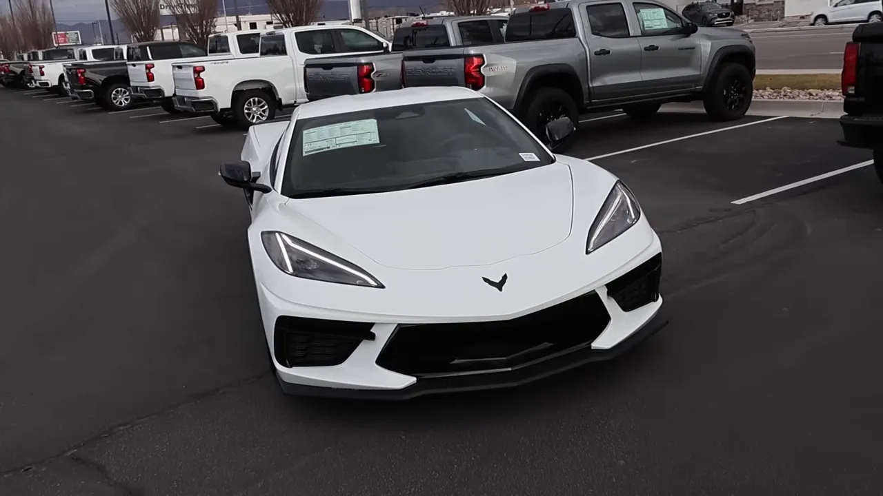 2026 Chevrolet Corvette Stingray 1LT front three-quarter view in white