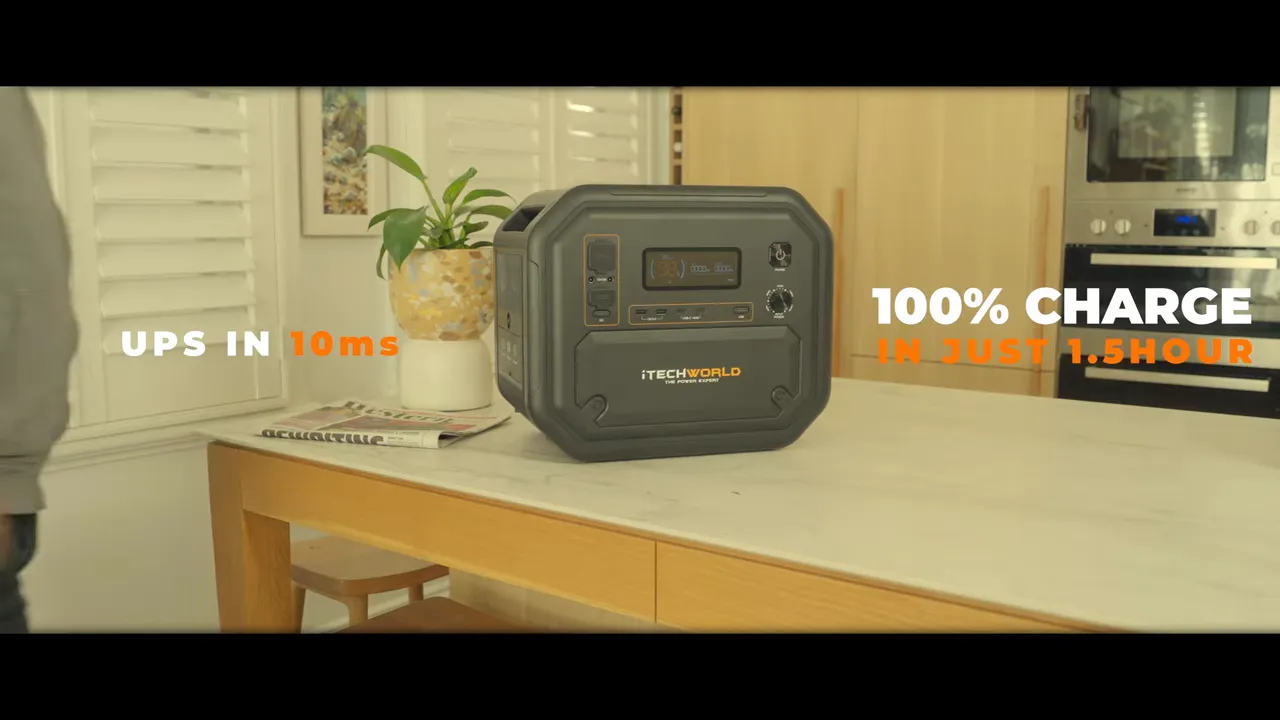 PS2800 power station on a kitchen table with text showing UPS in 10 milliseconds