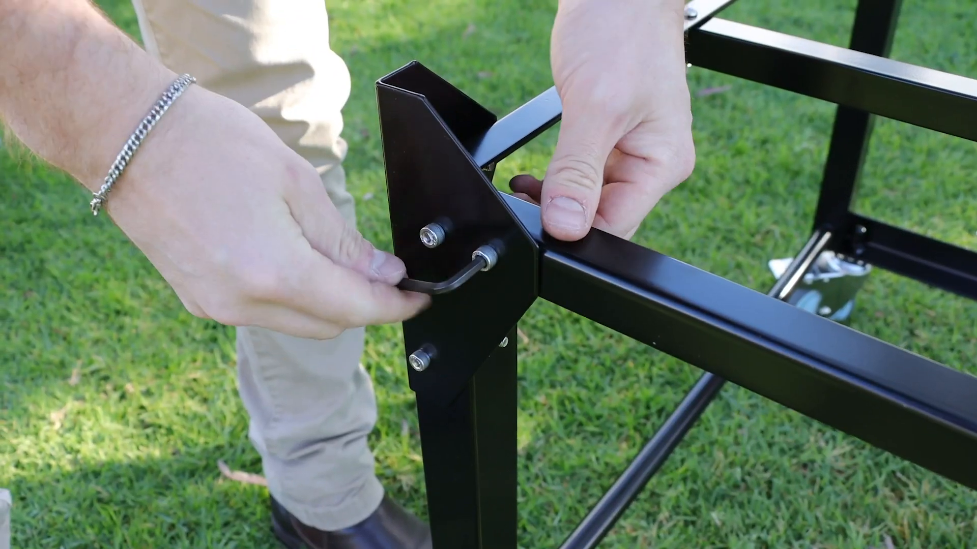 Tightening nuts and bolts on the Vegepod trolley