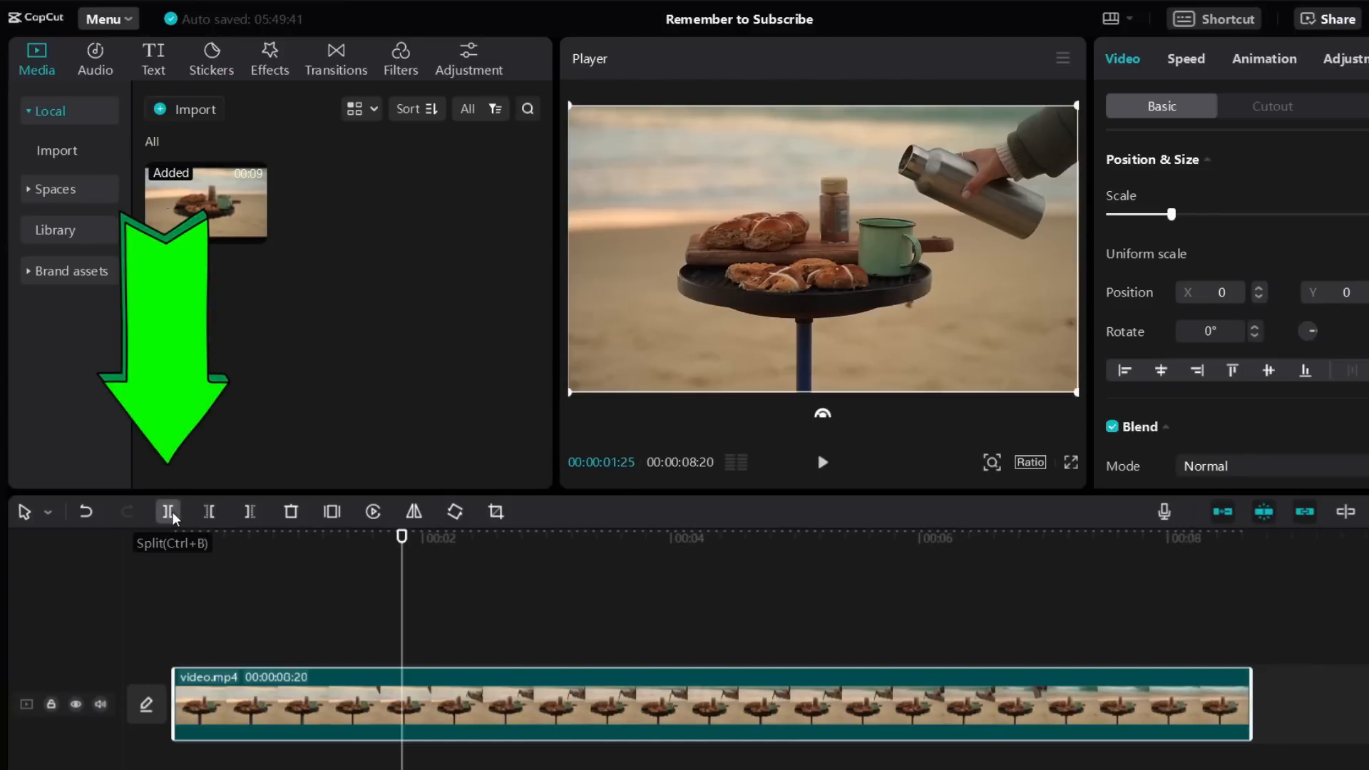 Splitting video in CapCut