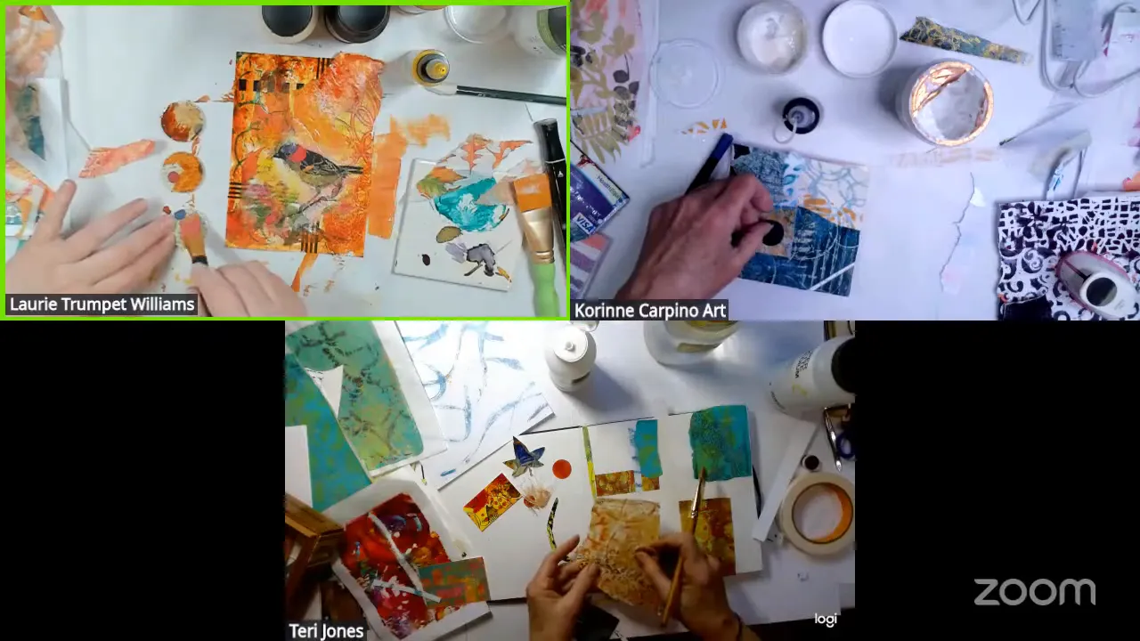 Adding final details to a collage with embellishments